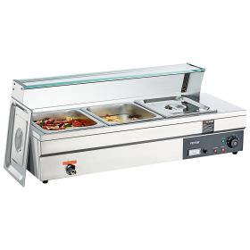 3-Pan Commercial Food Warmer, 3 x 12QT Electric Steam Table with Tempered Glass Cover, 1500W Countertop Stainless Steel Buffet Bain Marie 86-185