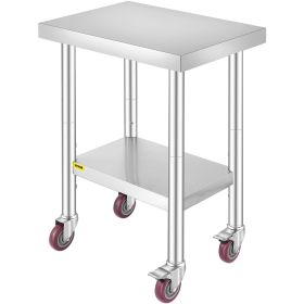 24x18x34 Inch Stainless Steel Work Table 3-Stage Adjustable Shelf with 4 Wheels Heavy Duty Commercial Food Prep Worktable with Brake for Kitchen2